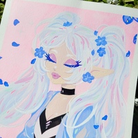 6.5 x 9.5 elf girl gouache piece - Thumbnail 1