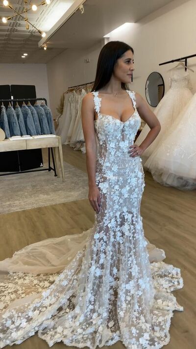 Lxury Mermaid Scoop Lace Appliques Wedding Dress Bridal Gown