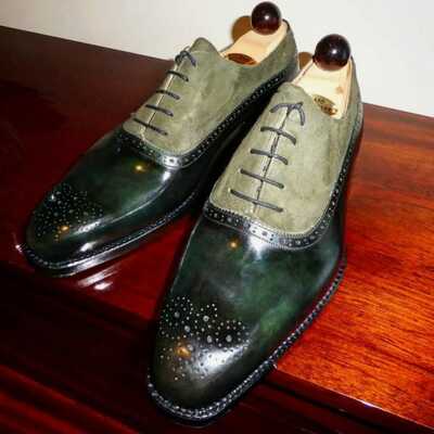 Men's handmade patina touch brogue style formal dress shoes