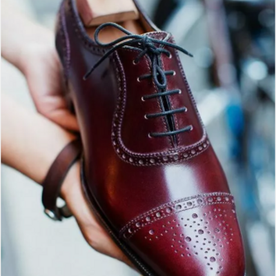 Handmade men red brogue leather lace up formal dress, office shoes for mens 