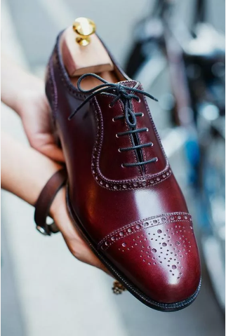 Handmade Men Red Brogue Leather Lace Up Formal Dress, Office Shoes for Mens 