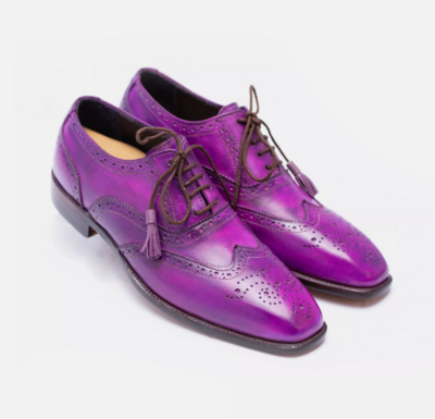 New Handmade men purple Wing Tip leather Lace Up dress shoes, formal brogue oxford shoes for mens
