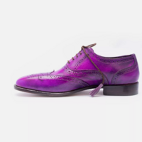 New Handmade men purple Wing Tip leather Lace Up dress shoes, formal brogue oxford shoes for mens - Thumbnail 1
