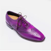 New Handmade men purple Wing Tip leather Lace Up dress shoes, formal brogue oxford shoes for mens - Thumbnail 2