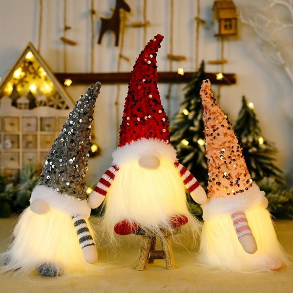 3pcs Home Decor Gnomes, Light Up Gnome Christmas Decoration, Christmas Gonks with Light, Handmade Swedish Santa Gnomes 