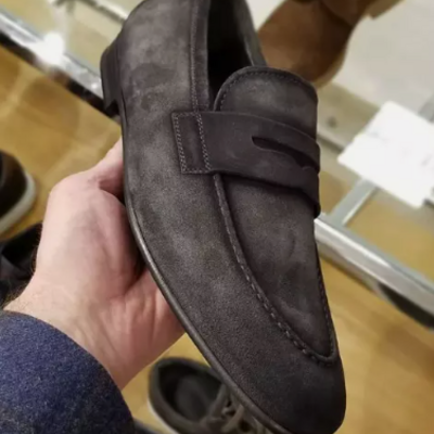 Handmade men's gray round toe moccasins dress shoes, real suede office shoes