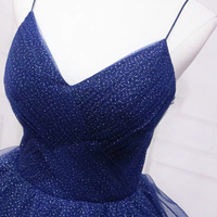 Blue Layers Tulle Floor Length Prom Dress, A-Line Spaghetti Strap Party Dress - Thumbnail 2