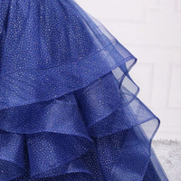 Blue Layers Tulle Floor Length Prom Dress, A-Line Spaghetti Strap Party Dress - Thumbnail 3