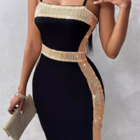 Fashion Women'S Bead Splicing Sling Tight Fitting Sleeveless Dress - Thumbnail 3