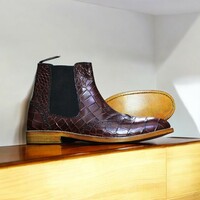 Handmade Genuine Cow-Hide Alligator Textured Leather Boots For Men, Chelsea Exotic  - Thumbnail 2