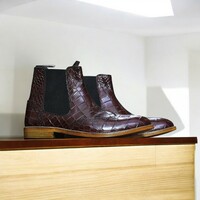 Handmade Genuine Cow-Hide Alligator Textured Leather Boots For Men, Chelsea Exotic  - Thumbnail 1