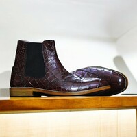 Handmade Genuine Cow-Hide Alligator Textured Leather Boots For Men, Chelsea Exotic  - Thumbnail 3
