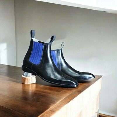 Handmade black chelsea leather boot