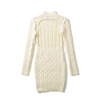 Solid color design backless half turtleneck cable knit dress - Thumbnail 1