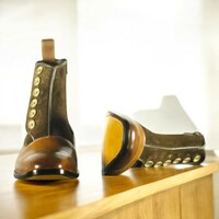 Ankle High Men's Brown Button Leather Suede Boot - Thumbnail 2