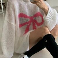 Soft Bow Print Knit Sweater - Thumbnail 2