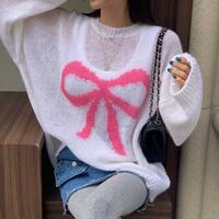 Soft Bow Print Knit Sweater - Thumbnail 3