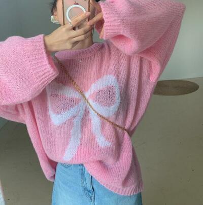 Soft Bow Print Knit Sweater