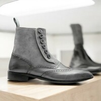 Ankle High Grey Suede Button Boots - Thumbnail 2