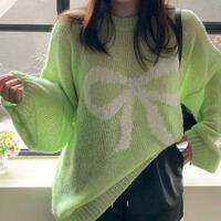 Soft Bow Print Knit Sweater - Thumbnail 6