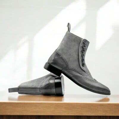 Ankle high grey suede button boots