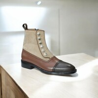 Ankle High Brown Button Boots, Handmade Leather Suede Boots - Thumbnail 2
