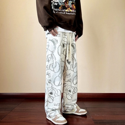 Punk rock abstract bear print wide leg pants rave unique