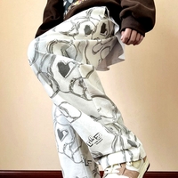 Punk Rock Abstract Bear Print Wide Leg Pants Rave Unique - Thumbnail 1