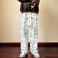 Punk Rock Abstract Bear Print Wide Leg Pants Rave Unique - Thumbnail 4