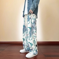 Punk Rock Abstract Bear Print Wide Leg Pants Rave Unique - Thumbnail 7