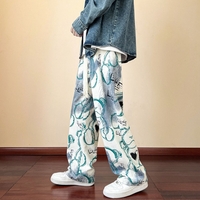 Punk Rock Abstract Bear Print Wide Leg Pants Rave Unique - Thumbnail 5