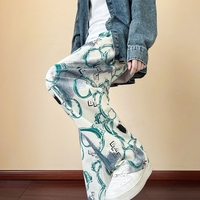 Punk Rock Abstract Bear Print Wide Leg Pants Rave Unique - Thumbnail 6