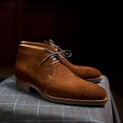 Handmade men brown suede leather ankle boots, brown derby lace up boots