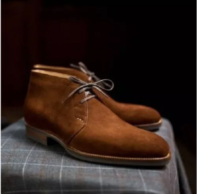 Handmade Men Brown Suede Leather Ankle Boots, Brown Derby Lace up Boots