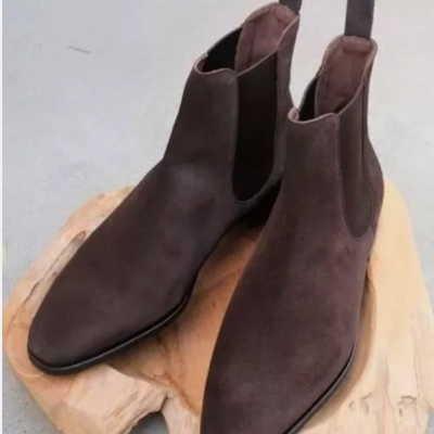 Handmade men brown suede chelsea boots, formal dress boots for mens, office boot