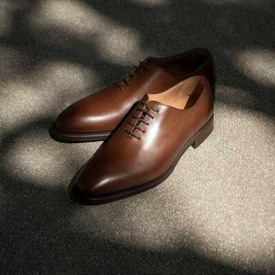 Unique men's handmade brown derby genuine leather lace up christmas shoes
