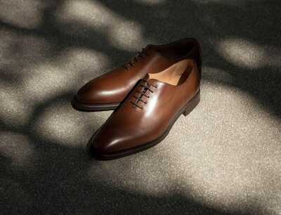 Unique Men's Handmade Brown Derby Genuine Leather Lace Up Christmas Shoes