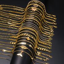 17pc Set Elegant Golden Tone Metal Chain Anklets With Butterfly, Hollow Heart & Shell Charms, Vintage Style Gift For Women