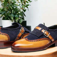 Men's Blue Brown Buckle Suede & soft Leather Shoes - Thumbnail 1