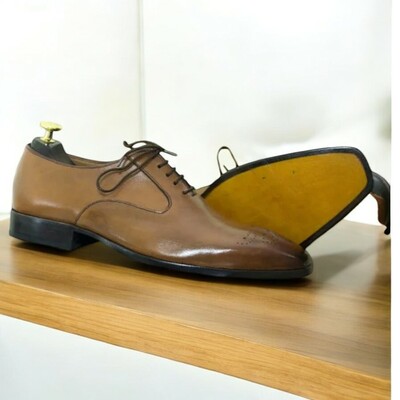Men's Tan Whole Cut Leather Lace-Up Shoes