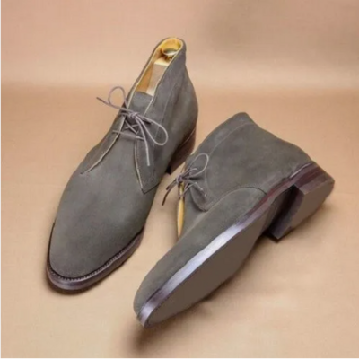 New men gray suede low ankle lace up dress boots, formal boots for men