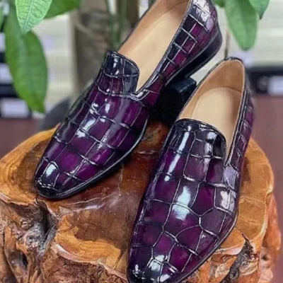 New purple crocodile texture handmade leather moccasin dress shoes for mens