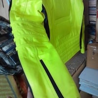 Handmade Neon Green Leather Formal Biker Jacket Men's XS - 6XL  - Thumbnail 2