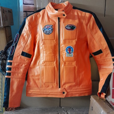Handmade orange leather formal biker jacket men's xs - 6xl 