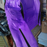 Handmade Purple Leather Formal Biker Jacket Men's XS - 6XL  - Thumbnail 1