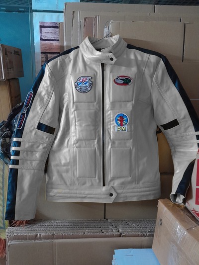 Handmade Gray Leather Formal Biker Jacket Men's XS - 6XL 