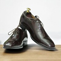 Men's Burgundy Leather Cap Toe Shoes, Lace Up Shoes - Thumbnail 3