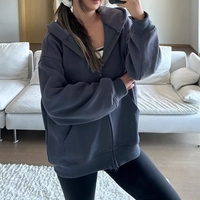 Solid color sweater cardigan women autumn loose feeling loose long sleeve hooded top - Thumbnail 1