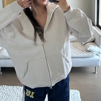 Solid color sweater cardigan women autumn loose feeling loose long sleeve hooded top - Thumbnail 4