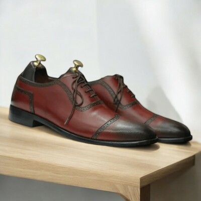 Men's Burgundy Oxfords Leather Shoes